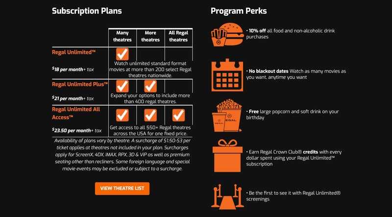 Illustration for article titled Regal Cinemas' MoviePass-Style Unlimited Plan Will Start at $18 Per Month